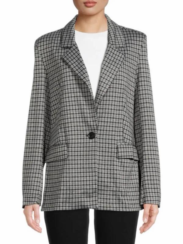 Sanctuary Black White Plaid Knit Blazer Jacket, Women's Small (Oversized)